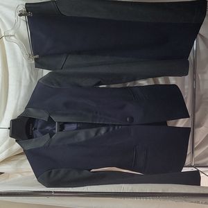 EXPRESS Womens suit, dark navy and grey with faux  black leather inserts.